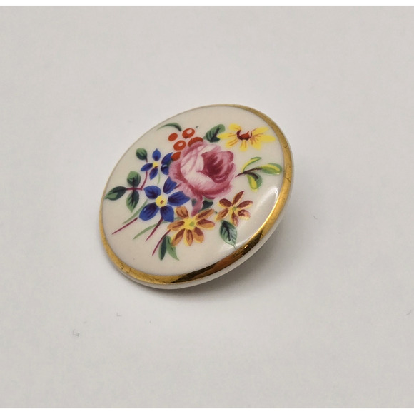 Ibis Aveiro Vintage Brooch Porcelain Floral Dainty Classic Hand Painted Portugal - Picture 7 of 10
